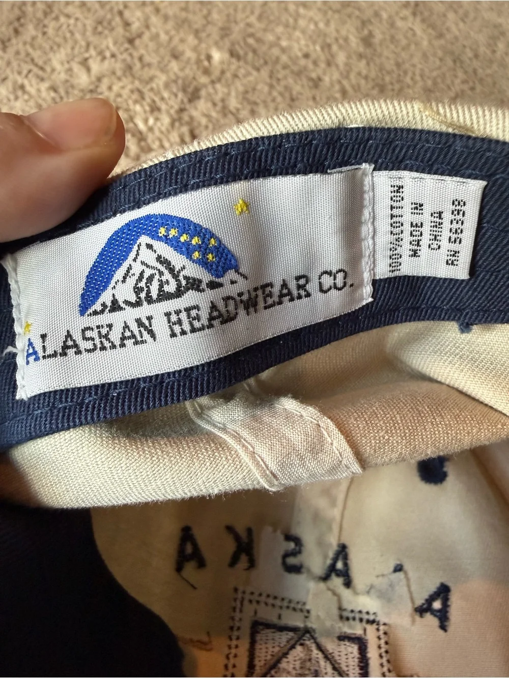 Alaska Embroidered Baseball Cap -tan with Navy & Red Accent